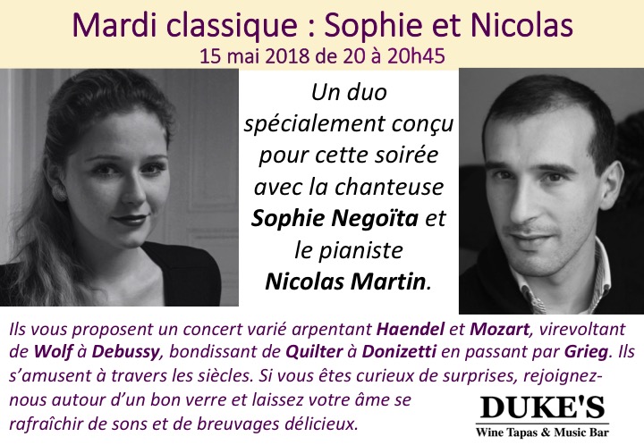 Mardi classique du 15 mai 2018 Duo avec Sophie et Nicolas